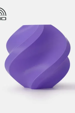 Et spiralformet Bambu Lab Purple (Refill) PLA-objekt vises på en hvid baggrund med RFID-symbolet i øverste venstre hjørne.